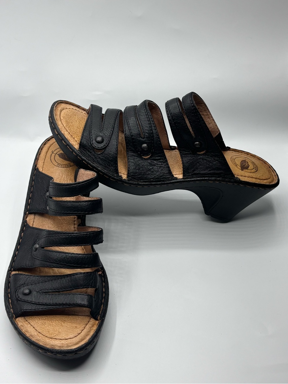 Nurture by Lamaze Black Leather Heeled Strappy Sandals Size 8.5 Comfort Neutral